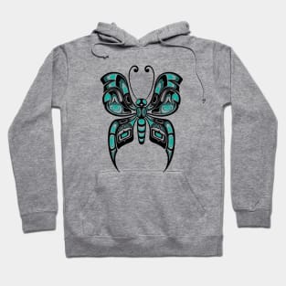 Teal Blue and Black Haida Spirit Butterfly Hoodie